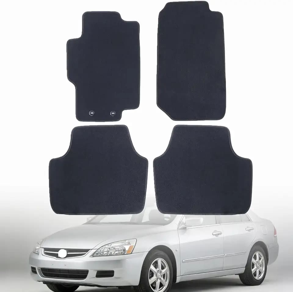 GXARTS Custom Fit Car Floor Mats Fit for Honda Accord 2003 2004 2005 2006 2007 | Waterproof Velour Carpet Floor Liners Full Set, All-Weather Protection with Anti-Skid Retaining Buckle, Black