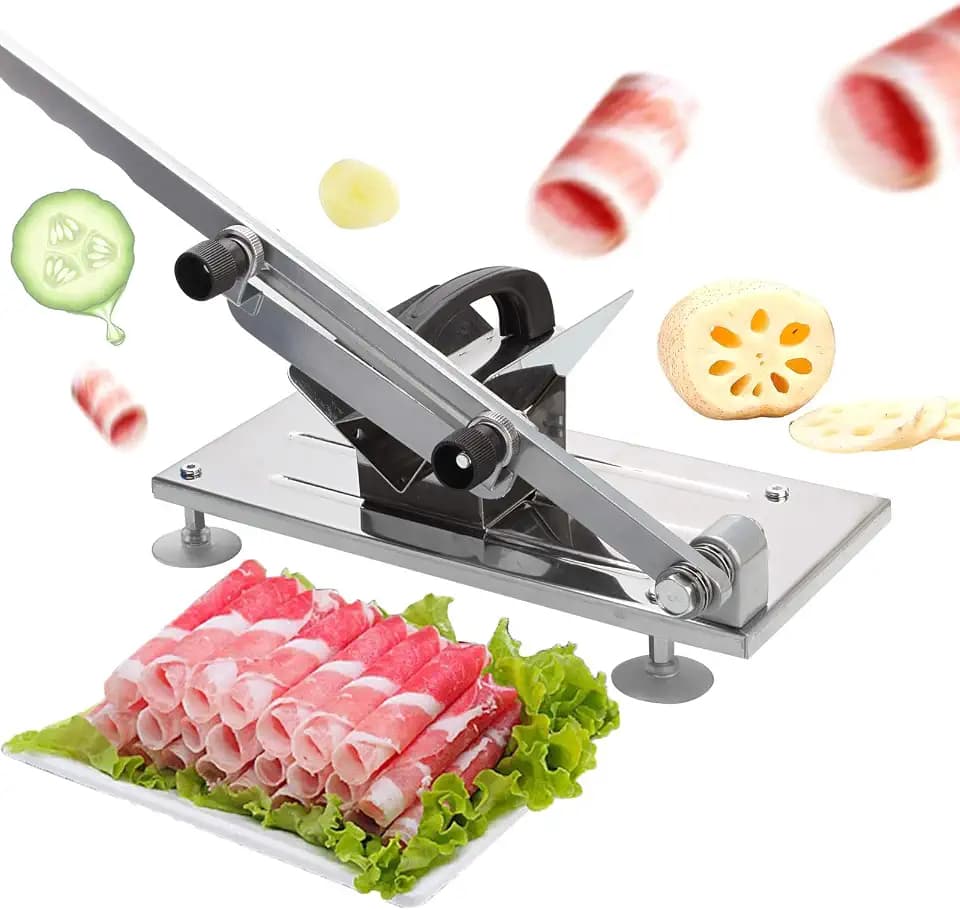 Hammelfleisch Edelstahlschneidemaschine,0,3mm-15 mm Dicke Manuelle Fleischschneider Rindfleischschneider Schweinefleischschneider Hotpot Gemüse Obst Fleischerbeil Heimküche’