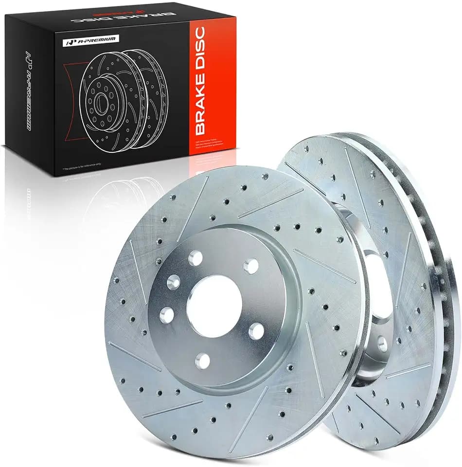A-Premium 12.64 inch (321mm) Front Drilled and Slotted Disc Brake Rotors