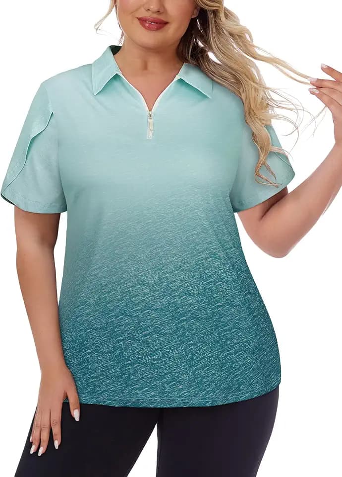 Tanst Sky Women's Plus Size Golf Polo Shirts Zip Up Short Sleeve Tops Loose Fit UPF 50+ Tennis Workout Apparel XL-5XL