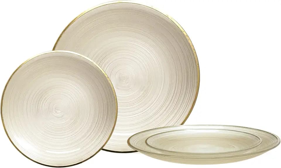 " OCCASIONS " 240 Plates Pack,(120 Guests) Premium Wedding Party Disposable Plastic Plates Set -120 x 10'' Dinner + 120 x 7'' Salad/Dessert (Belize in Ivory & Gold)
