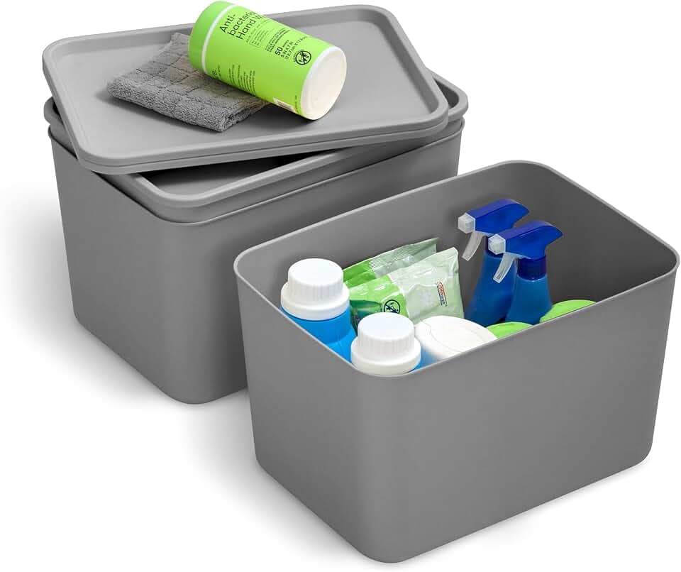 Iris Ohyama, Regalboxen mit abnehmbarem Deckel, 22L, 3er-Set, Grau, SNL-MD