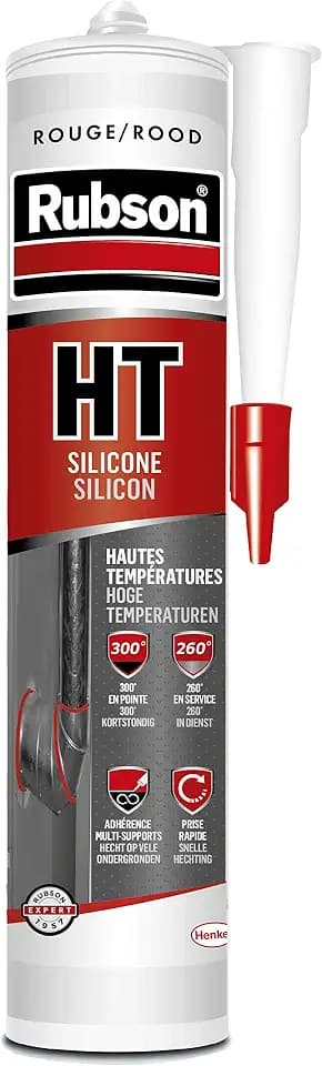 Rubson HT Rot, Dichtstoff aus Silikon, für hohe Temperaturen, Mehrschicht, Dichtungen zum Abdichten und Kleben für Ofen, Kessel, Kaminleitungen, Kartusche, 300 ml