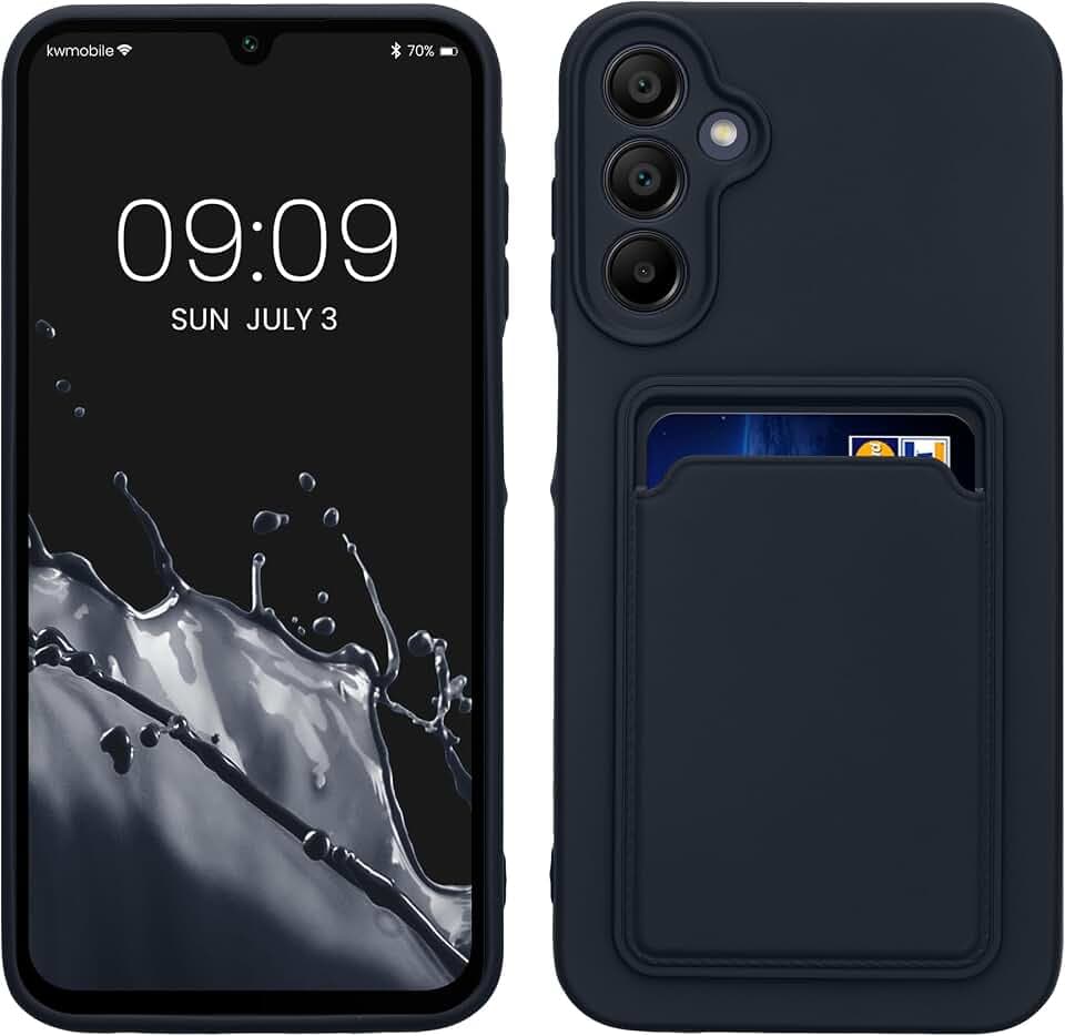 kwmobile Handyhülle für Samsung Galaxy A15 5G Hülle mit Kartenfach - TPU Case - Kabelloses Laden - Schutzhülle Cover in Dunkelblau