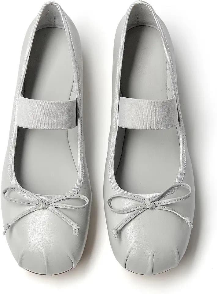 BEAU TODAY Womens Mary Janes, Genuine Leather Maryjane Flats for Women, Comfortable Ballet Flats with Adjustable Strap, Casual Square Toe Slip On Dressy Flat Shoes