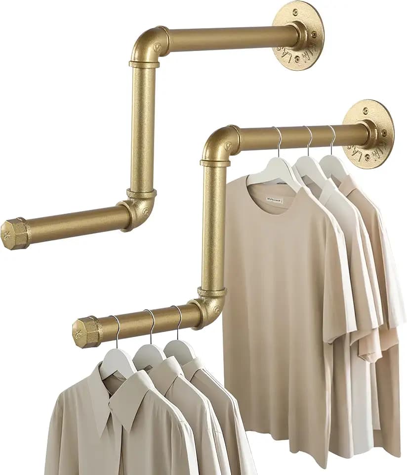 AddGrace Röhrenförmige Kleiderständer 2 x 18 Zoll abnehmbare Kleiderständer DIY Wand montiert industrielle röhrenförmige Kleiderbügel für Haus und Kleidung Geschäfte (Gold) 46cm