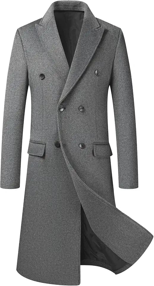 Allthemen Herren Wintermantel Lang Zweireihig Wollmantel Warm Business