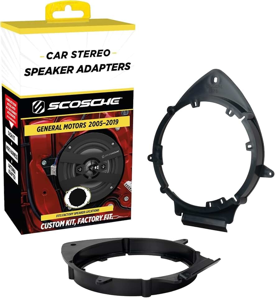 Scosche SAGMHR634 6.5”-6.75” Speaker Adapters Compatible with Select 2005-20 GM Vehicles - 6 1/2" to 6 3/4" Adapter Spacer for Car Door Speakers - Sold in Pairs - See Fit Guide in Image for Vehicles