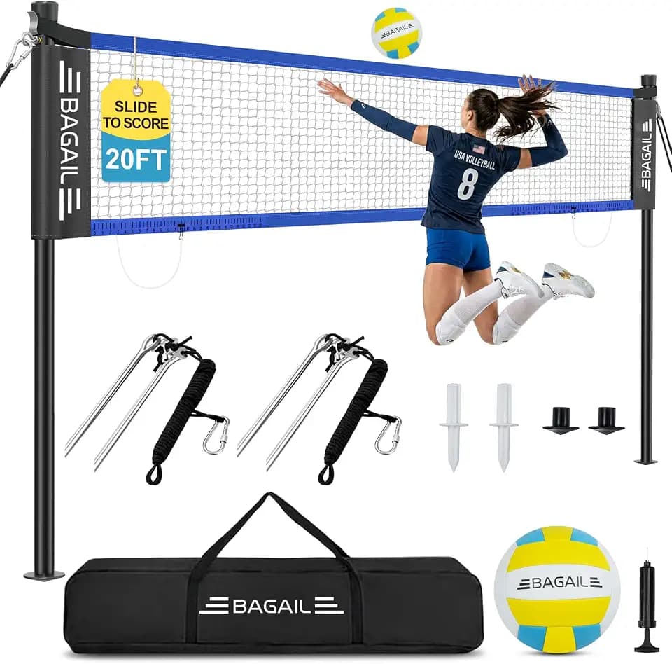 BAGAIL Outdoor Volleyball Net Set 20FT/32FT, Portable for Beach, Backyard