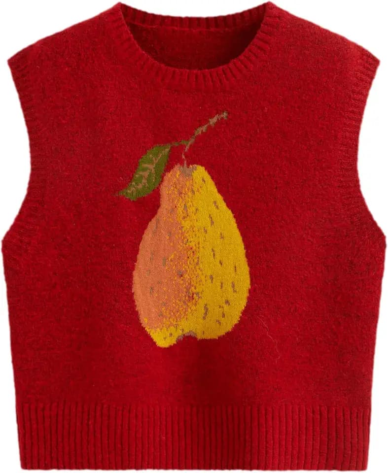 CIDER Women’s Sweater Vest Knit Sleeveless Pear Cute Graphic Tank Top