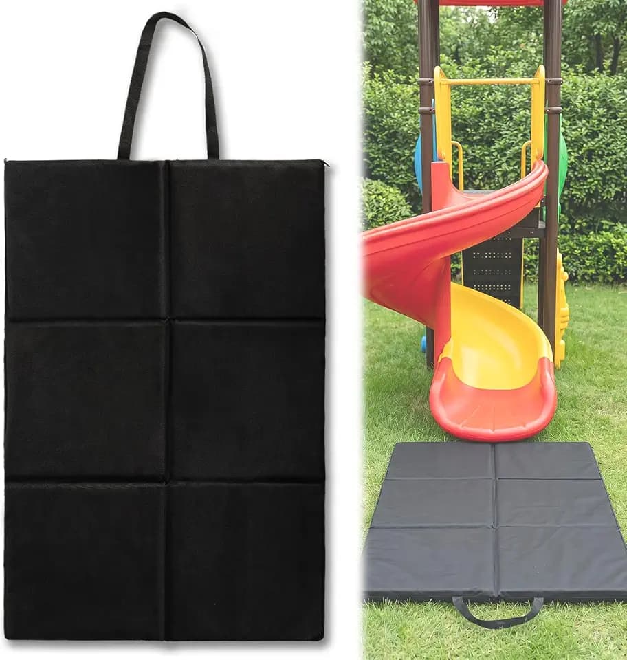 6 Pics Outdoor Playground Mat, High Density PVC Rubber Mulch Wear Mat with Waterproof Oxford Cover and Carry Handles, Shock Absorbing Foldable Mat for Indoor Outdoor Use Exercise and Playtime