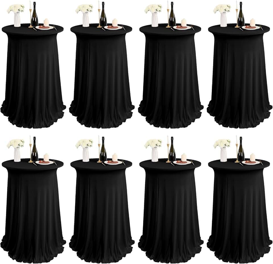 8 Packs Black Round Cocktail Table Skirt 24"x 43"