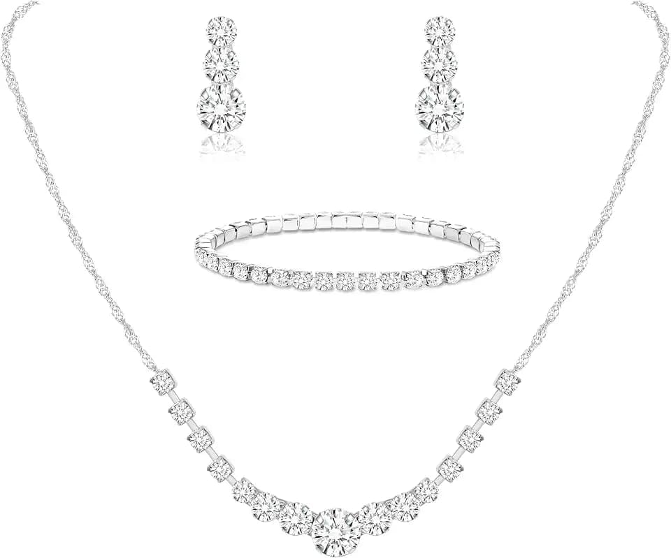 Jstyle Silver Jewelry Set for Women Sparkly Crystal Wedding Accessories