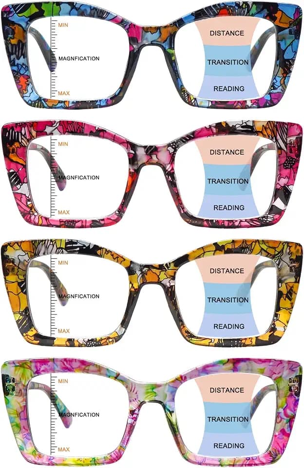 COJWIS Multifocus Progressive Reading Glasses for Women - Bifocal Computer/Book Readers Blue Light Blocking With Spring Hinge