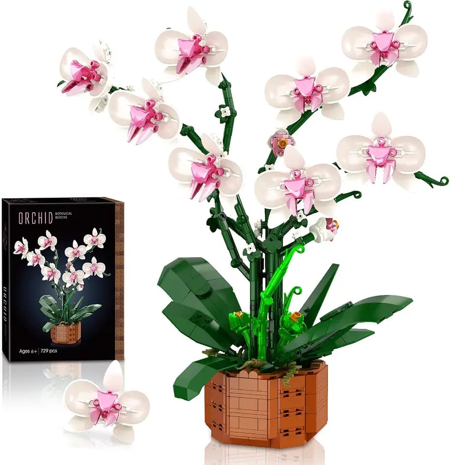 White Orchid Building Set for Adults,Compatible with Lego Botanical Flowers