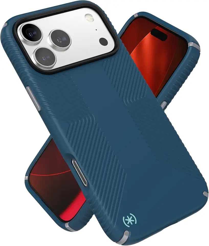 Speck PRESIDIO2 Grip for iPhone 17 and 18 Pro Max Case, MagSafe-Compatible, Slim Protective Case, DEEP SEA/Silver Metallic/Spell Blue