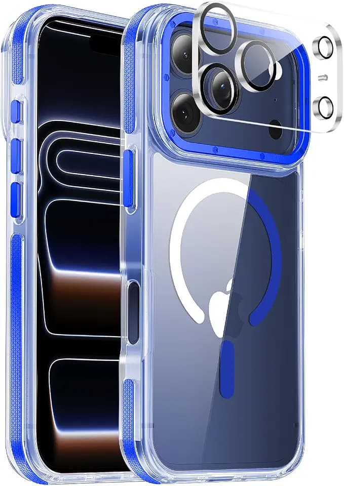 For iPhone 17 Pro Case with camera protector，Anti-Yellowing,Clear Blue