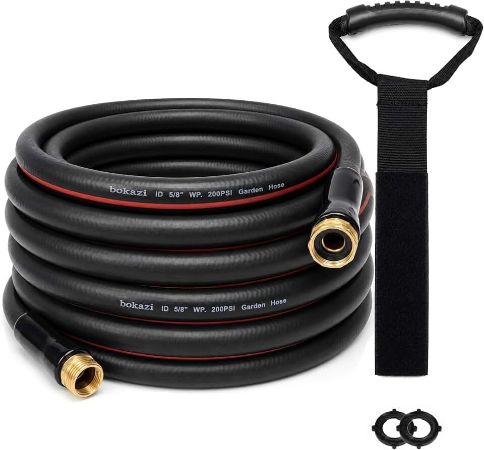 50FT Rubber Garden Hose, 5/8'' Flexible Water Hose & 3/4'' Brass Fittings