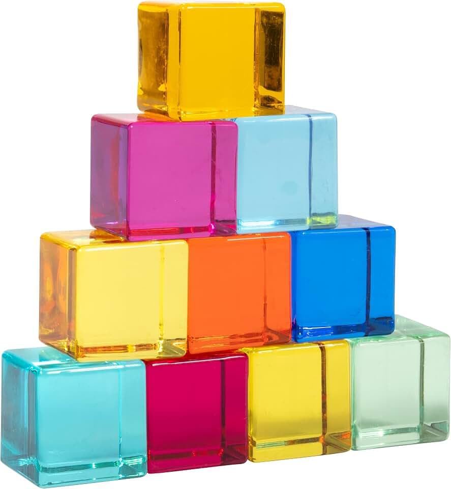 tickit Gem Cubes – Regenbogen Acryl BAU- und Stapelwürfel, sensorisches Lernspielzeug mit abgerundeten Kanten – Set mit 10 bunten Edelsteinblöcken
