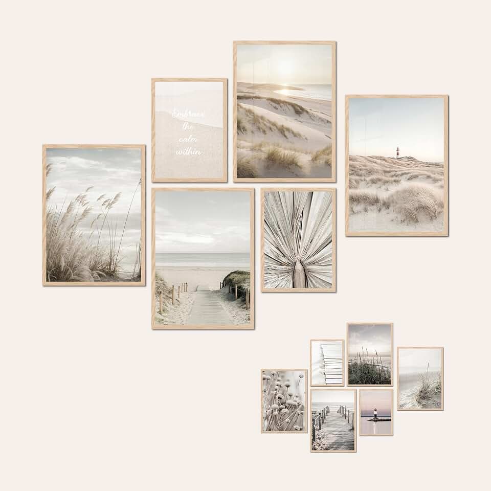 AG Design® DOPPELSEITIGES Set mit 6 Beiges Pampas-Postern und Kunstdrucken | 4 x 30 x 42 cm + 2 x 21 x 30 cm | Für Schlafzimmer, Wohnzimmer, Küche und Büro | Ohne Rahmen | AP6 351330