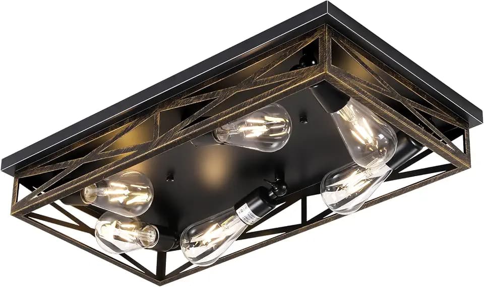 Farmhouse Rustic Ceiling Light for Kitchen, 6-Light Hallway Flush Mount Light Fixtures Ceiling Mount,23" Industrial Metal Cage Ceiling Light for Farmhouse,Kitchen,Hallway E26 Base(1 Pack)