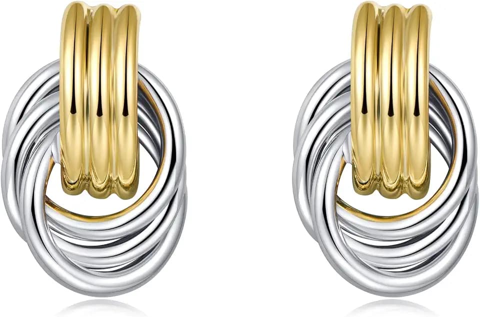 Sonateomber Statement Pearl Twisted Dangle Drop Earrings for Women - Chunky Vintage Geometric Earing Hypoallergenic Everyday Prom Wedding Fashion Jewelry Gifts