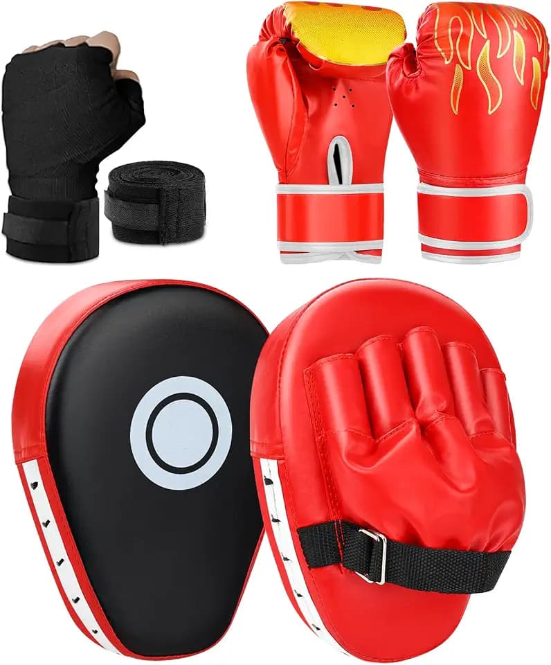 YORWHIN 3-in-1 Boxhandschuhe und Pratzen Set für Kinder und Jugendliche