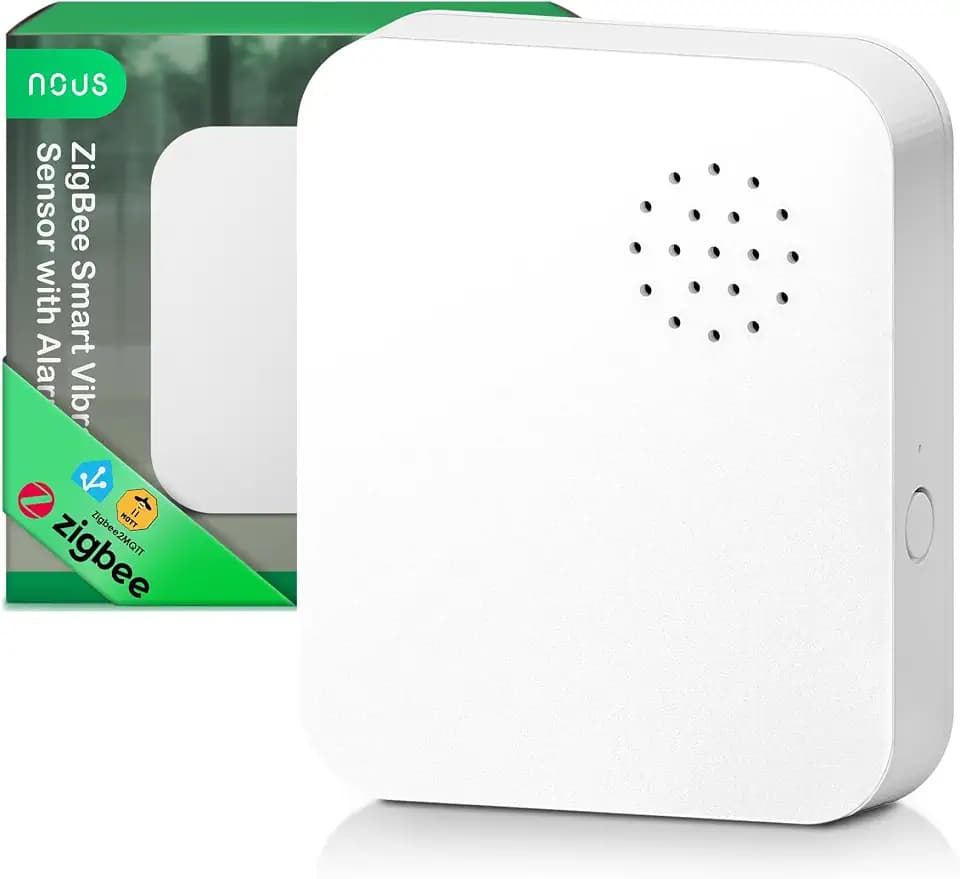 NOUS E14 ZigBee Vibrationssensor mit Alarm, Smart Erschütterungssensor mit Sirene >120 dB, ZigBee 3.0, App-Benachrichtigung, Kompatibel mit Alexa & Google Home, ZigBee Hub erforderlich