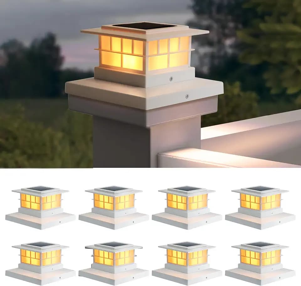 LUTEC 8 Pack Solar Post Cap Lights, IP65 Waterproof Solar Fence Post Lights for 4x4 5x5 6x6 Wooden/Vinyl Posts, Warm White 3000K LED Solar Powered Lighting Decor for Yard, Garden, Patio, Deck, White