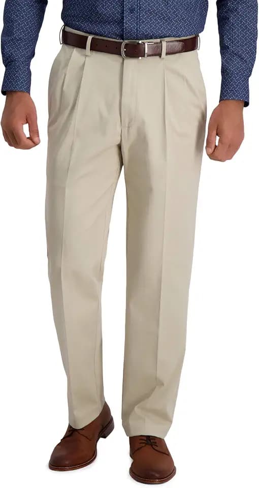 Haggar Men’s Classic Fit Iron Free Premium Khaki Pleat Front Casual Pant