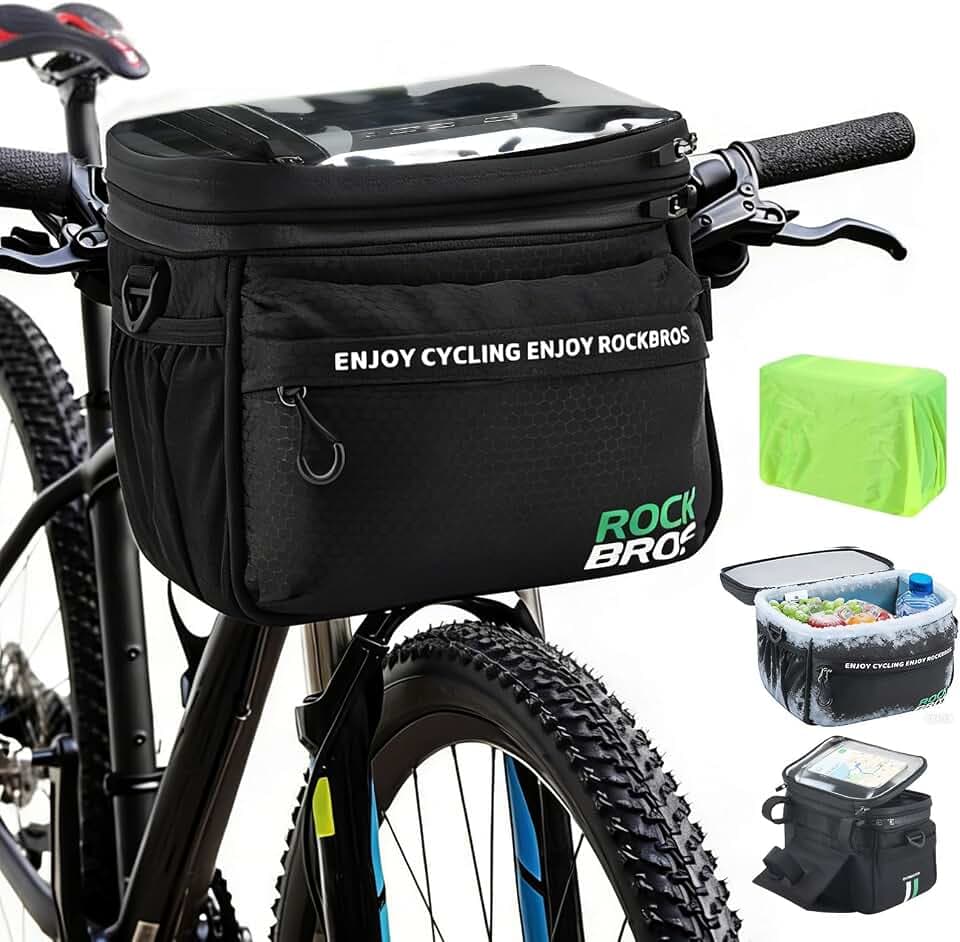 Lenkertasche Fahrrad, 5L Isolierte Fahrradtasche Lenker mit Einstellbar Touchscreen für E Bike und Fahrrad, Wasserabweisend Lenkradtasche, Fahrradkorb vorne Tasche