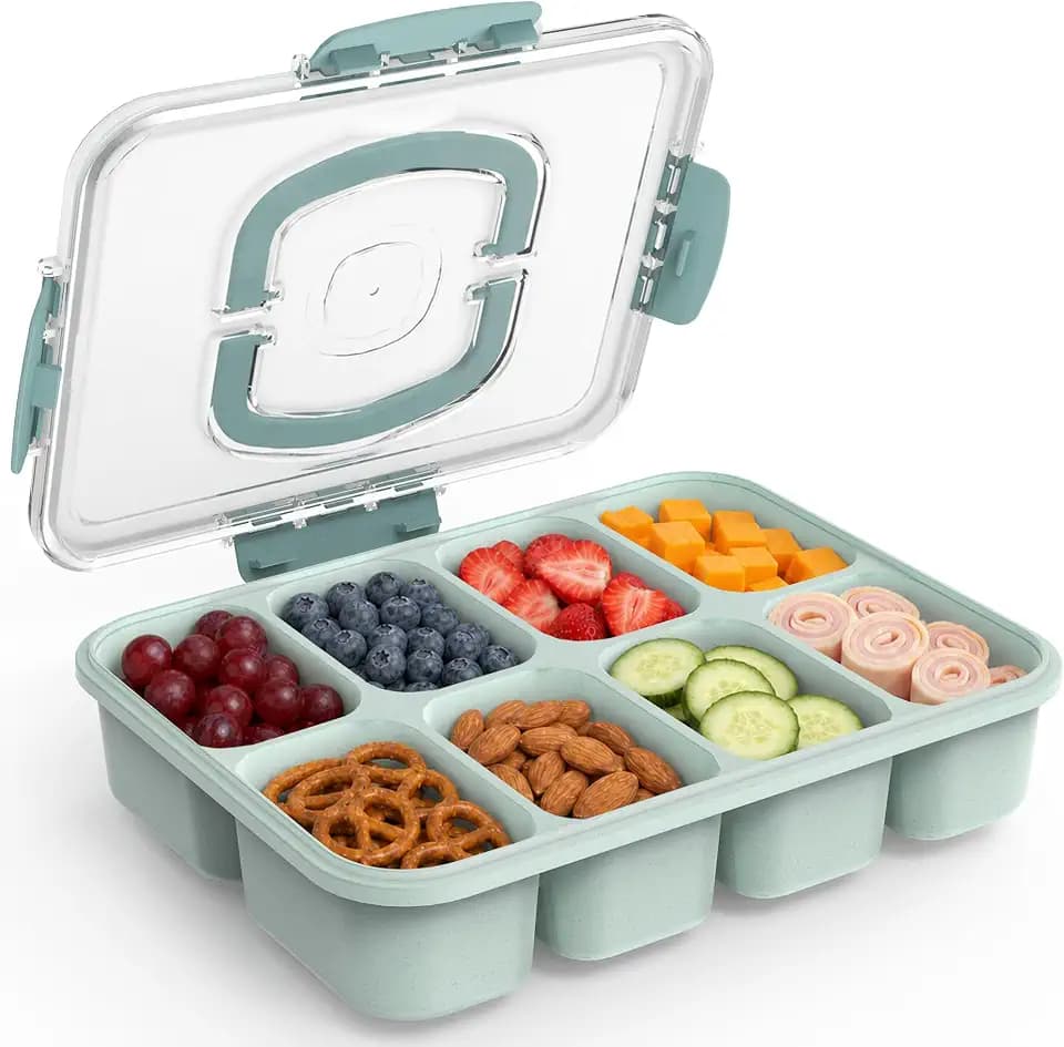 Snackle Box Container, Large Snack Tray with Lid and Handle