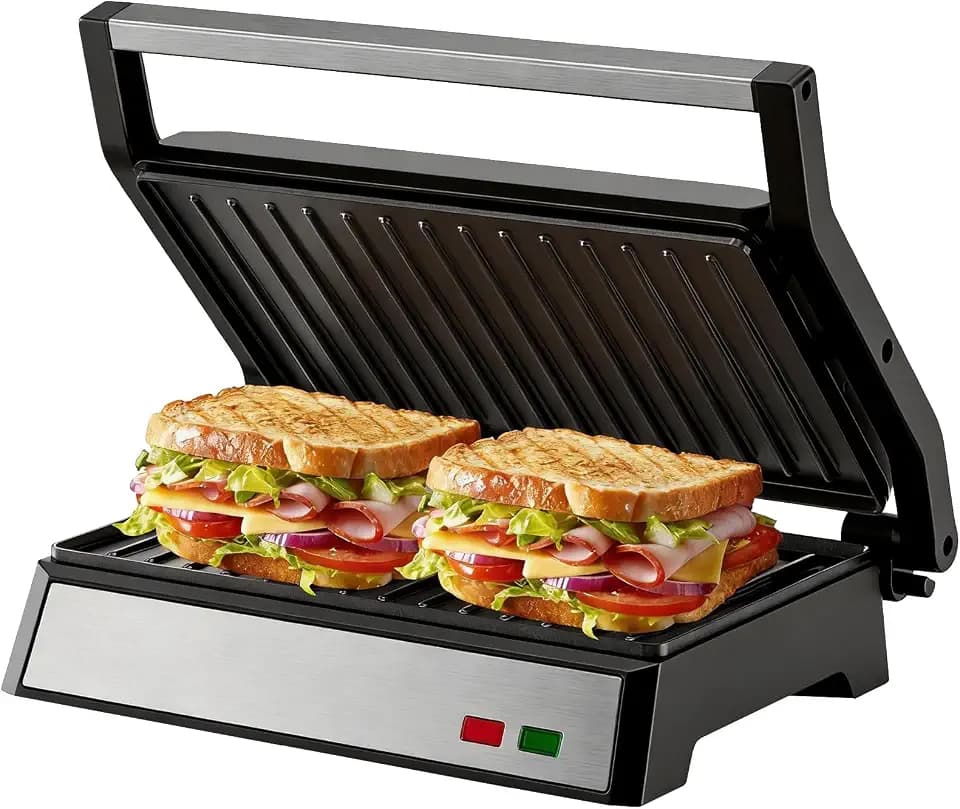 Panini Press Grill, 1200W Sandwich Maker with Non-Stick Plates, Standard 2-Slice Sandwich Press Electric Indoor Grill, Opens 180° to Fit Any Size of Food, Stainless Steel, Removable Drip Tray, Sliver