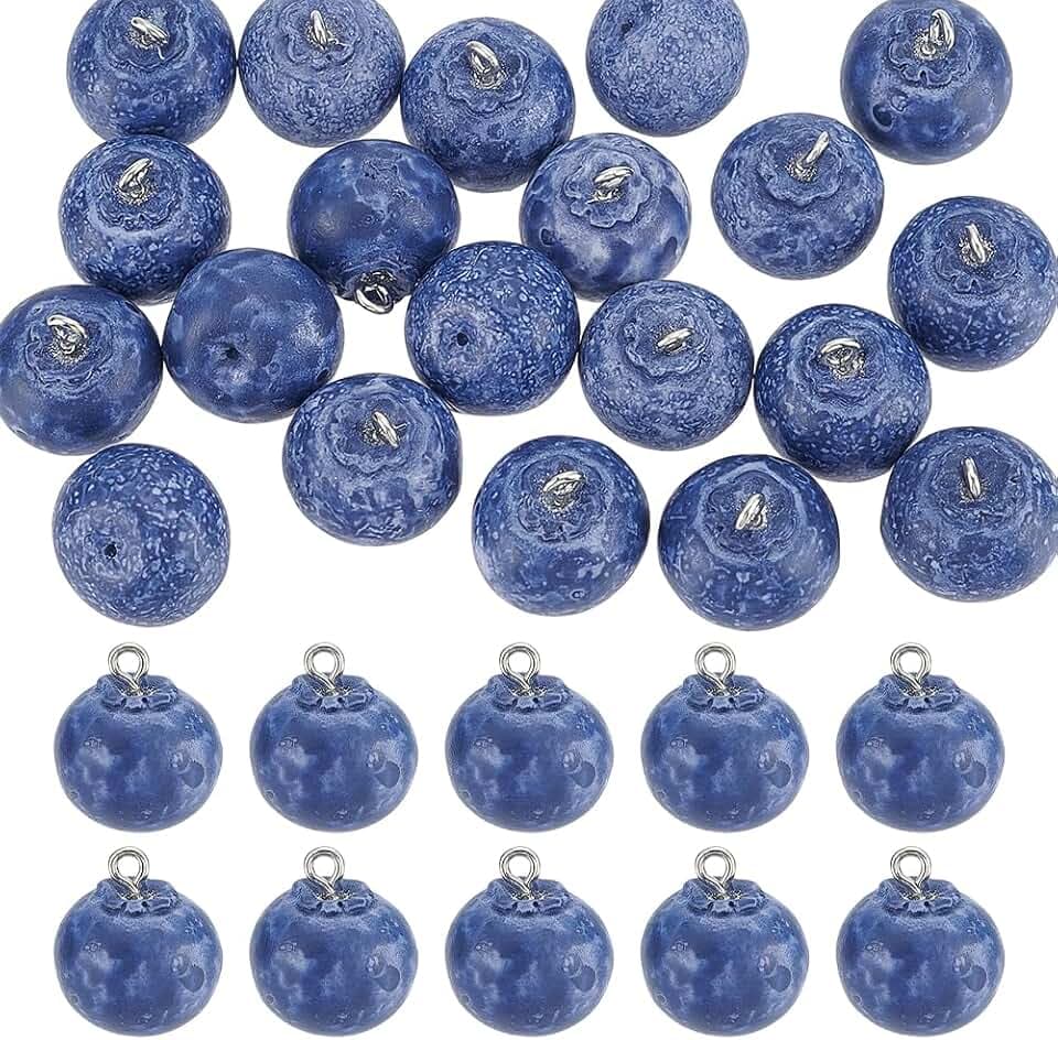 CRAFTMELODY 20Pcs Blueberry Charm Resin Blueberry Charm Pendants with Platinum Plated Iron Loops Marine Blue Fruit Pendant for DIY Necklace Bracelet Earrings Keychain Jewelry Making Crafts Supplies