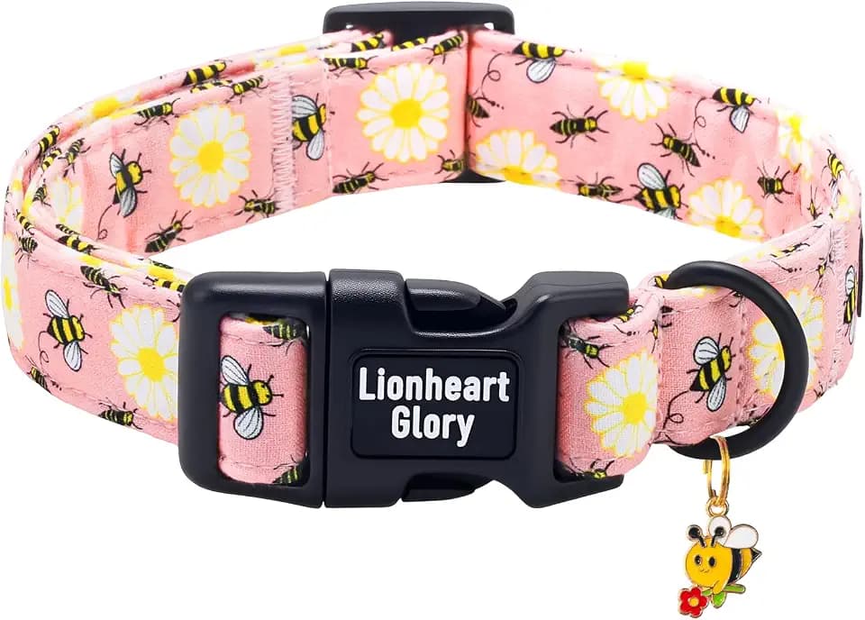 Lionheart Glory Spring Summer Dog Collar - Soft Adjustable Dog Collars with Plastic Buckle Cute Bee Pattern Dogs Collar for X-Small Dogs Puppy Male Female Pet Collars XS