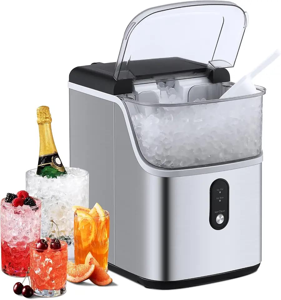Ice Maker 36Lbs/24H Countertop Ice Maker Machine with Soft Chewable Ice, Self-Cleaning, Compact Design, One Key Operation Small Portable Stainless Steel Machine for Home/Kitchen/Bar