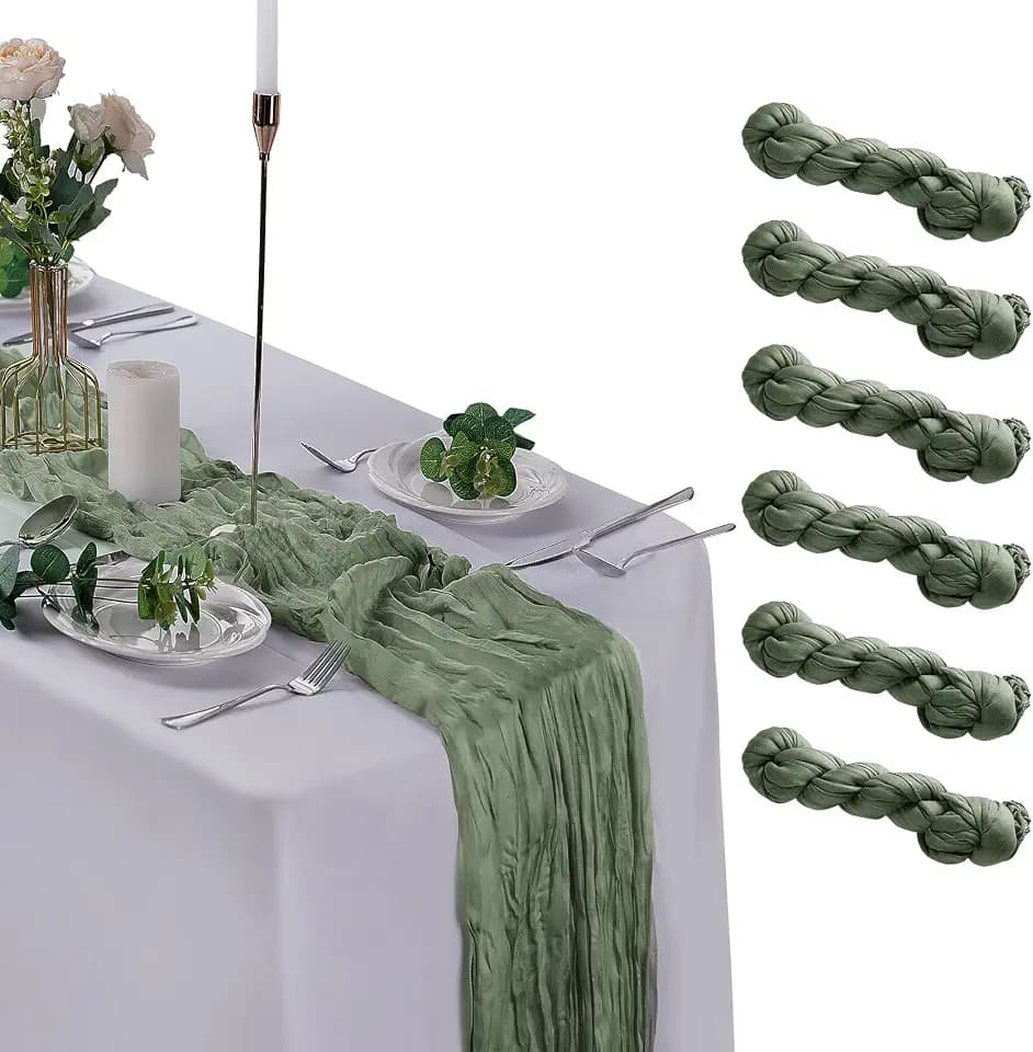 6 Pack Cheesecloth Table Runner 9ft,17 x 108 inch Gauze Table Runner Rustic Romantic Wedding Runner for Wedding Bridal Shower Fall Decoration,Dark Sage Green
