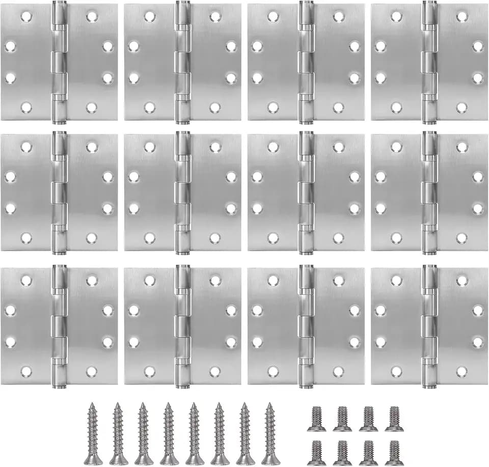 12Pcs Door Hinges for Interior and Exterior Doors, Stainless Steel Silver Door Hinge, 4.5 Inch Hinges Ball Bearing Door Hinges with Square Corners