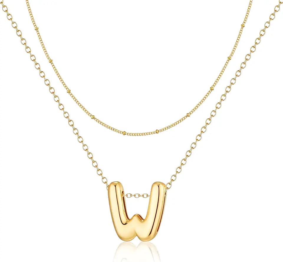 OOOPEL 𝐁𝐮𝐛𝐛𝐥𝐞 𝐈𝐧𝐢𝐭𝐢𝐚𝐥 𝐍𝐞𝐜𝐤𝐥𝐚𝐜𝐞𝐬 𝐟𝐨𝐫 𝐖𝐨𝐦𝐞𝐧 Layered A-Z Alphabet Pendant Necklace 14K Gold Plated Balloon Letter Necklace Dainty Jewelry Gift