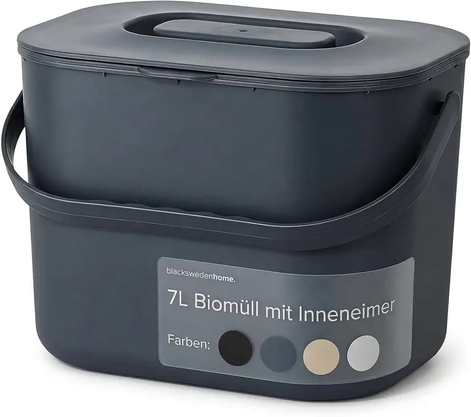blackswedenhome. Biomülleimer Küche - 7L - Design Komposteimer mit Sieb - Bio-Mülleimer Geruchsdicht - Bio Abfalleimer- Komposter Eimer mit Deckel - Bioabfallbehälter für Küche - Anthrazit Grau