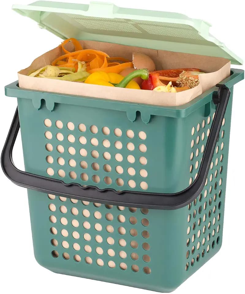 bioMat AirBox Biomülleimer Küche, inkl. 7l Kompostierbare Papierbeutel (80 Tüten), Reduziert Gerüche, Made in Germany