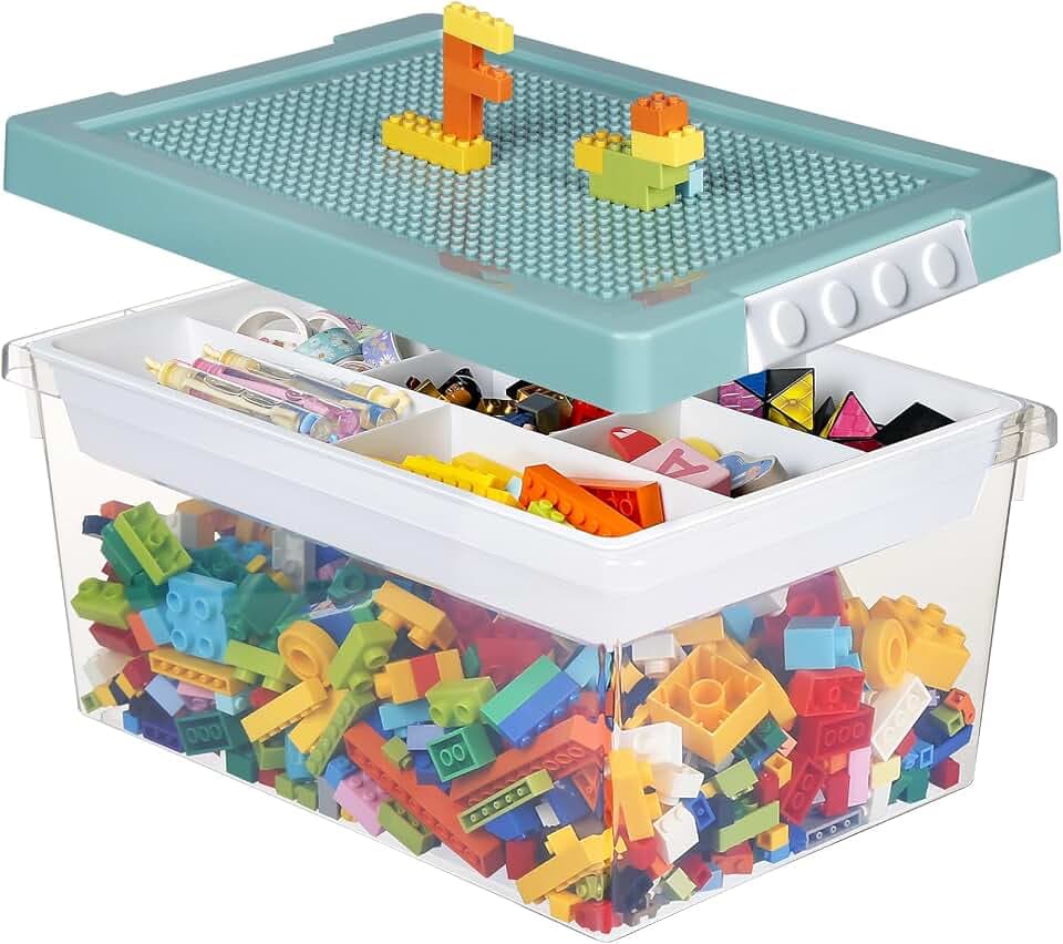 Greentainer Aufbewahrungsbox Spielzeug mit Deckel & AbnehmbaresTablett & Bauplatte,Spielzeug Box aus PP,Aufbewahrungskorb,Spielzeugkiste für zimmer Aufbewahrungsbehälter für Blöcke