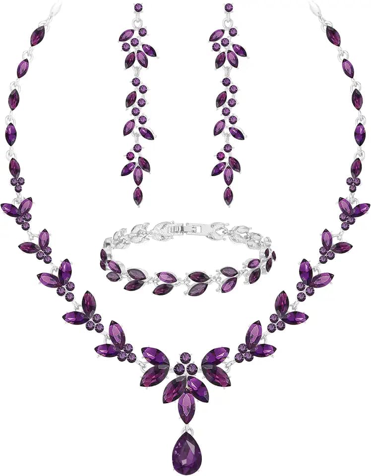 Paxuan Wedding Jewelry Sets for Bride Bridesmaid Bridal Jewelry Set for Women Wedding Crystal Necklace Earrings Bracelet Set for Party Prom Jewelry