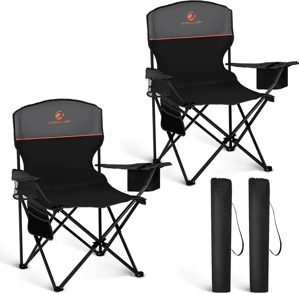 2 Pack Portable Camping Chairs for Adults Lawn Chairs Support 250 lbs Black