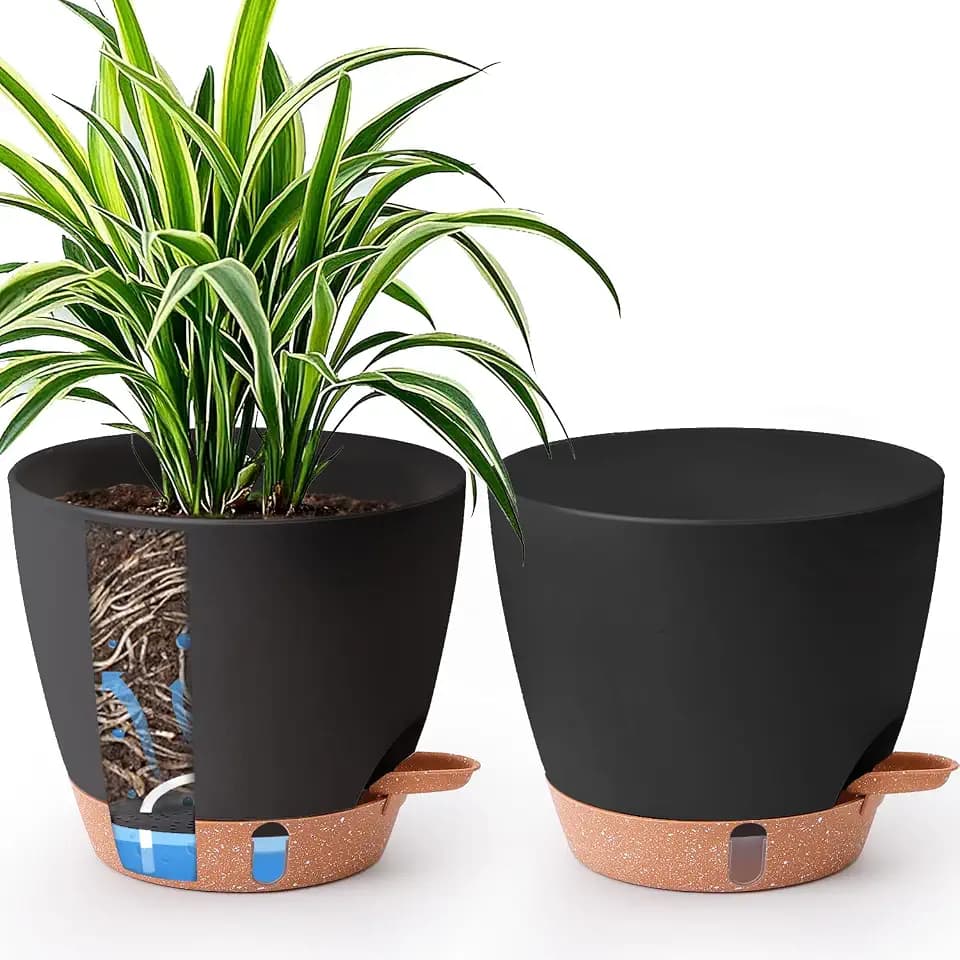 T4U Selbstbewässerungstopf 20 cm 2er Set, für Küche & Balkon，Schwarz