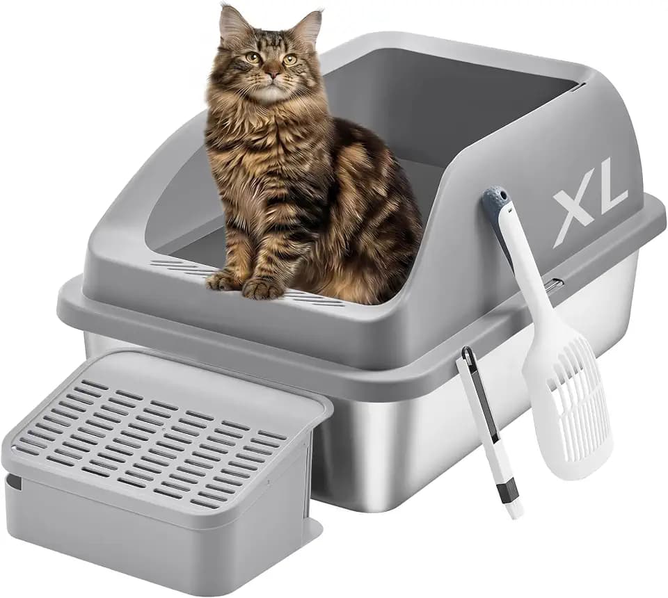 Feandrea 1 Pack Stainless Steel Cat Litter Box, for Cats up to 33 lb