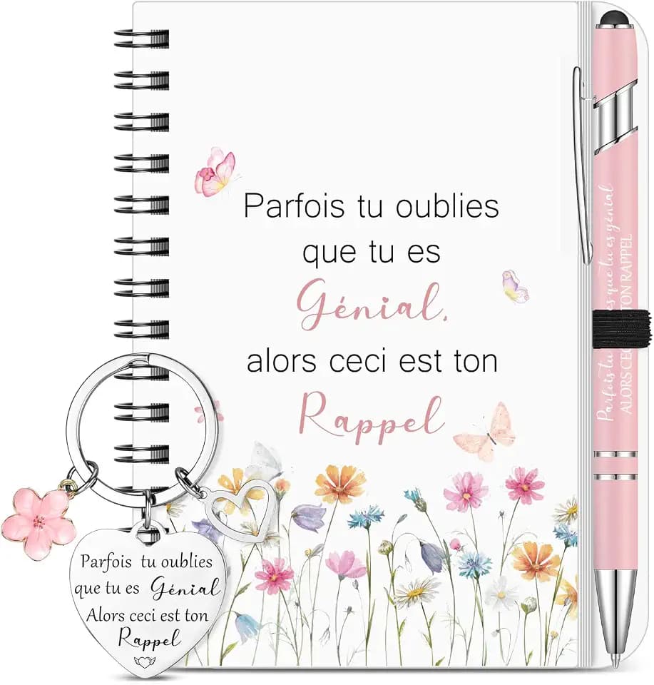 Sinmoe 3 Stück Motivations Geschenkset Inklusive Inspirierendem Spiralnotizbuch mit Stiftschlaufe Rosa Kugelschreiber Motivierender Schlüsselanhänger Geschenk für Freunde, Partner, Kollegen