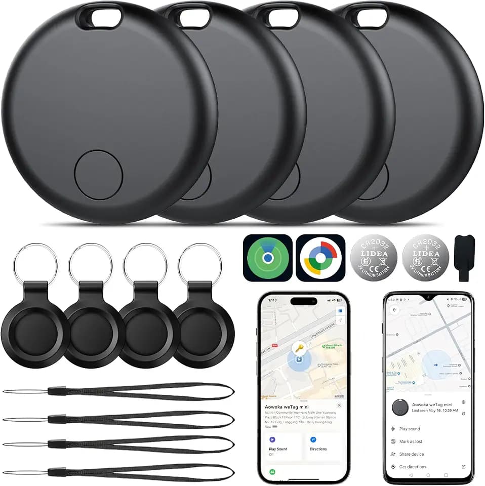 2026 Upgrade Dual System Air Tracker 4 Pack, Bluetooth Smart Tag for Android & iOS - Compatible with Apple Find My & Google Find Hub, Item Locator for Keys,Wallets,Suitcases, Black