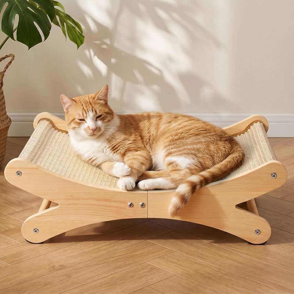 Gimars U-Förmiges Katzenkratzbrett - Extra Groß 60x36x20cm, Premium Holz-Kratzmöbel mit Natursisal-Unterlage, Komfortable Katzen-Liegemulde für alle Katzen