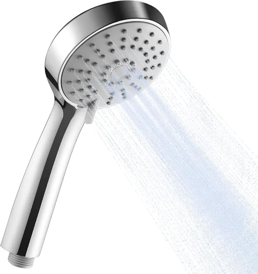 OFFO Duschkopf mit 3 Strahlarten, Wassersparend und Hochdruck, Handbrause Rund, Duschbrause mit Antikalk-Funktion, Leicht zu Reinigen, für mehr Komfort und Regendusche-Effekt​, Chrom